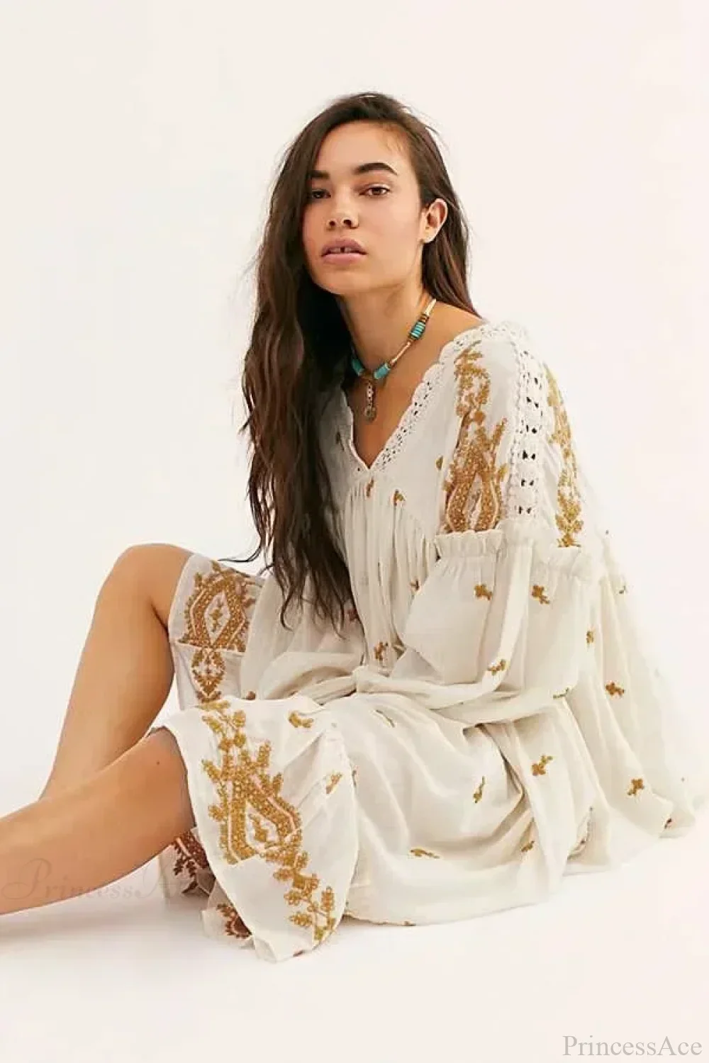 Button Up Black Embroidery Vintage Cotton Boho Dress - Image 6