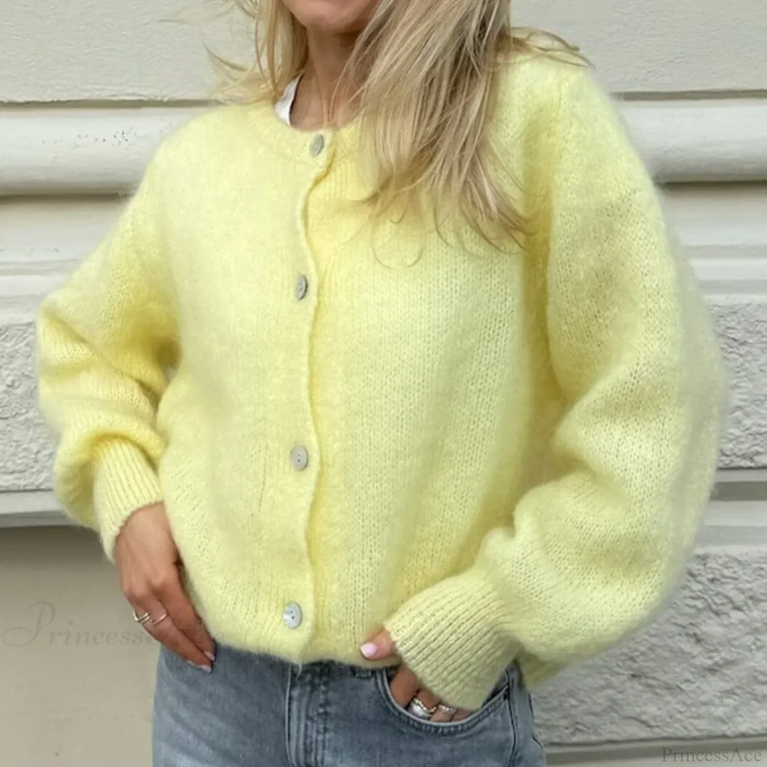 Button Up Lightweight Solid Cardigan - Image 2