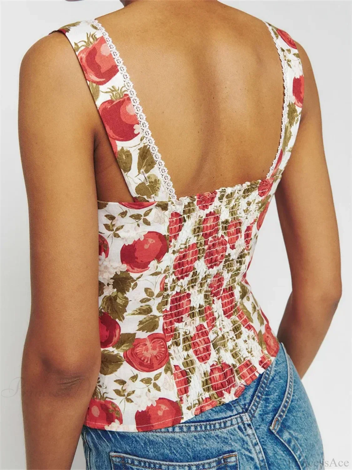 Button-up Square Neck Lace Floral Crop Top - Image 6
