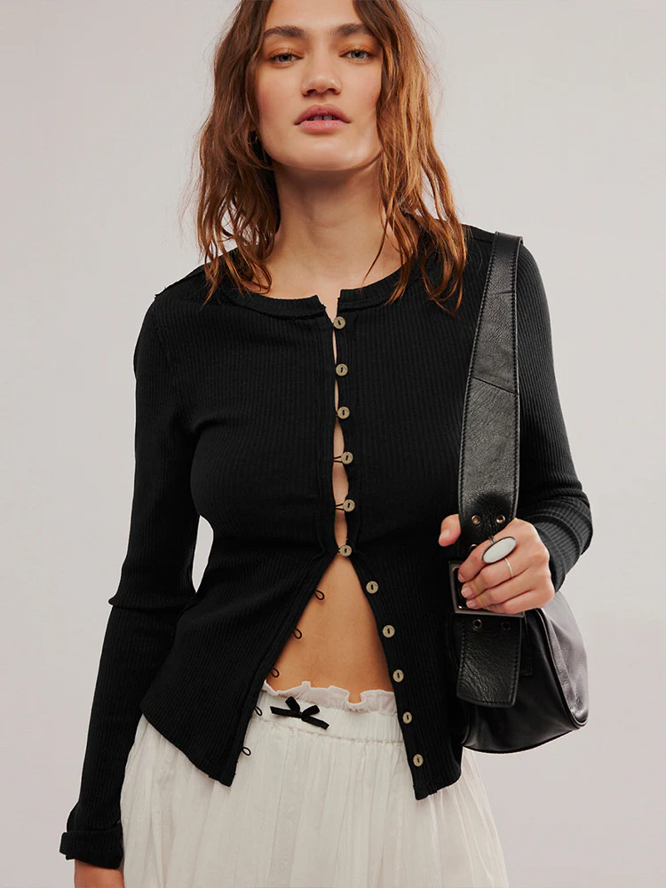 Buttoned Ribbed Knit Cardigan - Image 14