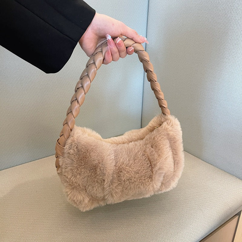Cable Knit Fuzzy Minimalist Crossbody Bag - Image 4