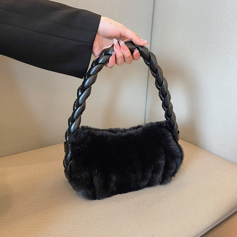 Cable Knit Fuzzy Minimalist Crossbody Bag - Image 6