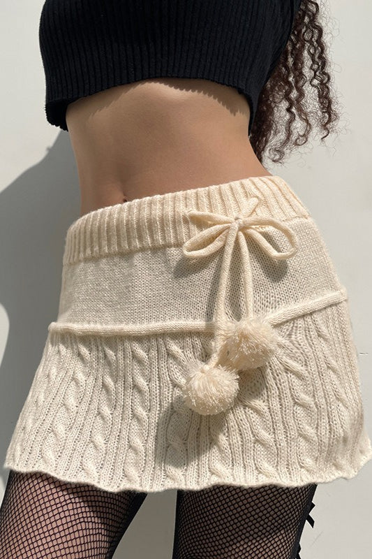 Cable Knit Pom Pom Trim Skirt - Image 2
