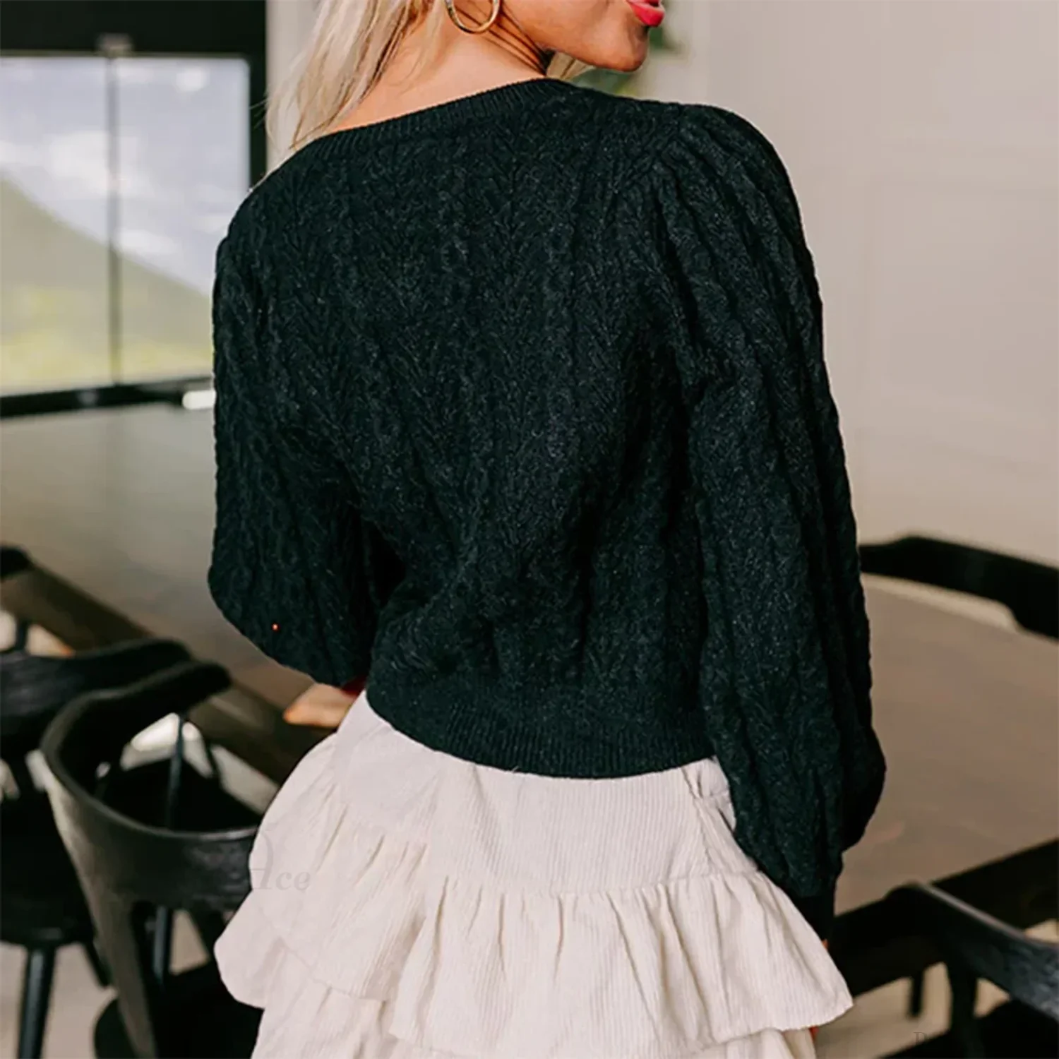 Cable Knit Split Front Bow Cardigan - Image 6