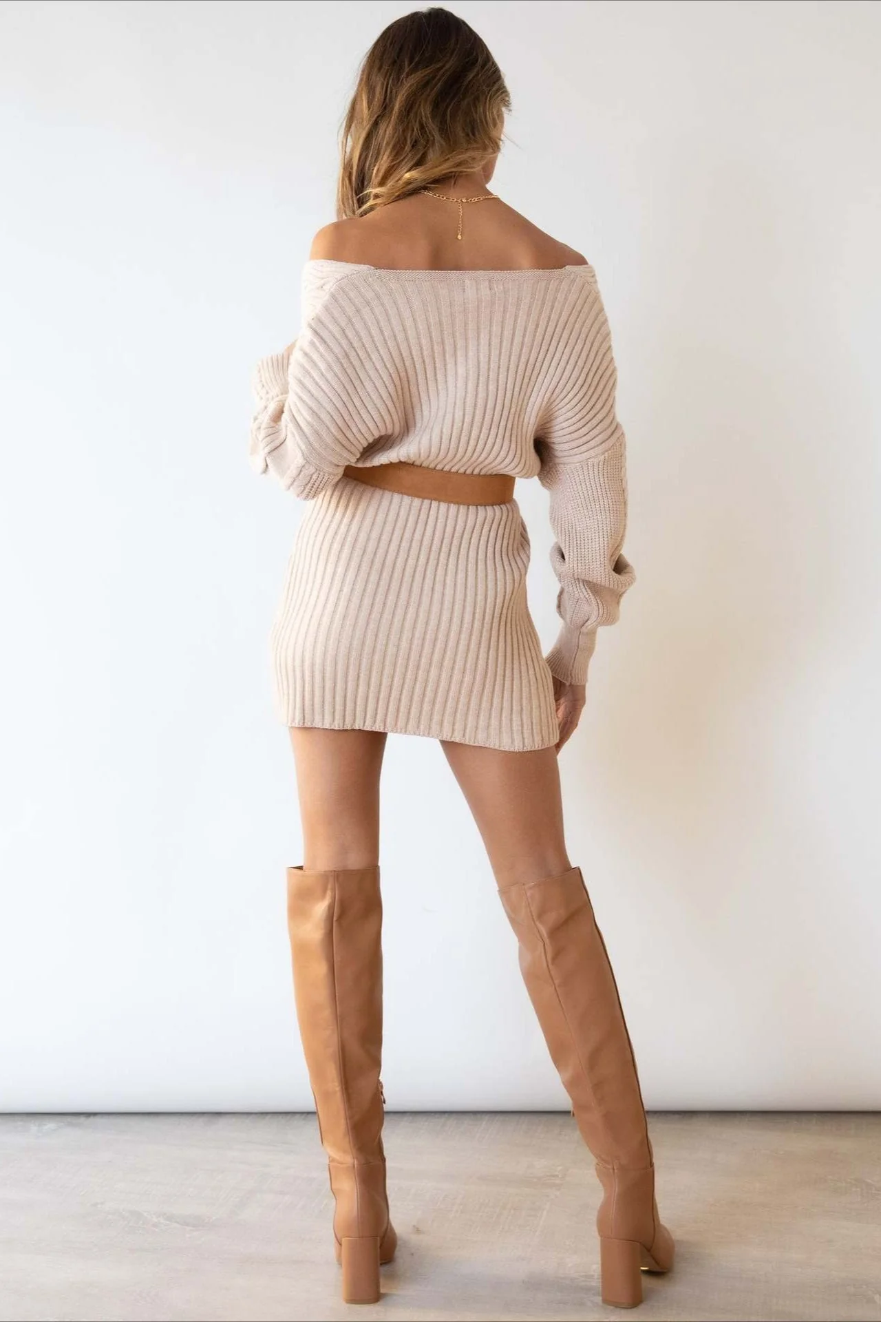 Cable Knit V-Neck Sweater Mini Dress - Image 6