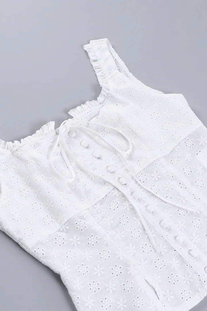 Cami Jacquard Lace Floral Button Tank Top - Image 7