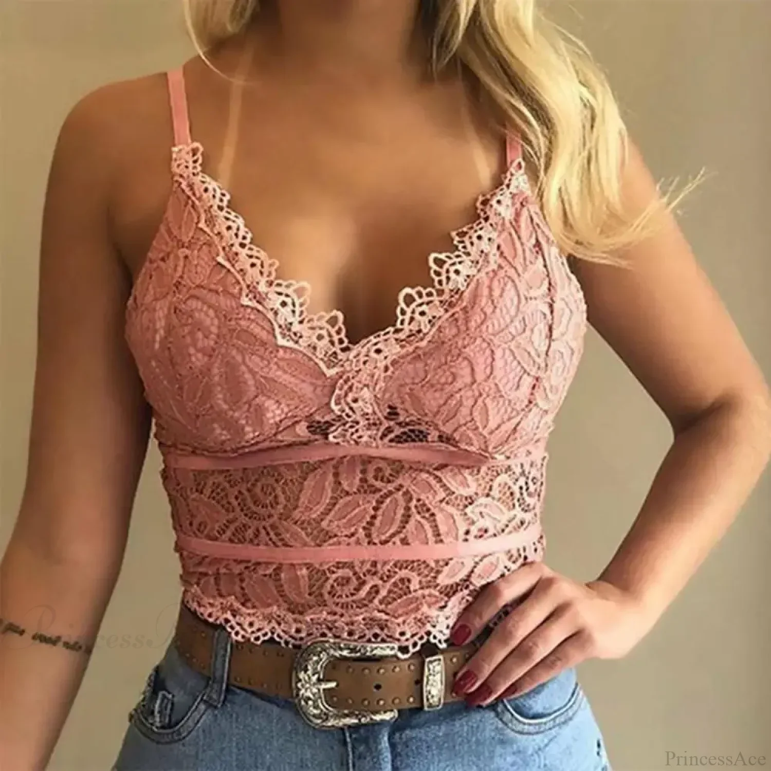 Candy Color Lace V-Neck Camisole Plus Size Bralette Vest - Image 2