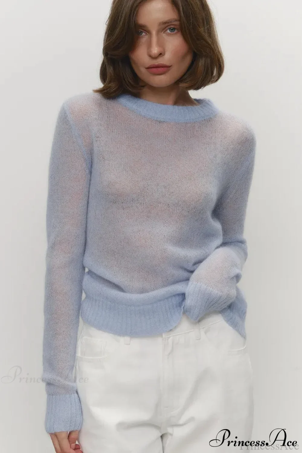 Candy Pastels Sheer Crew Neck Lightweight Knit Top