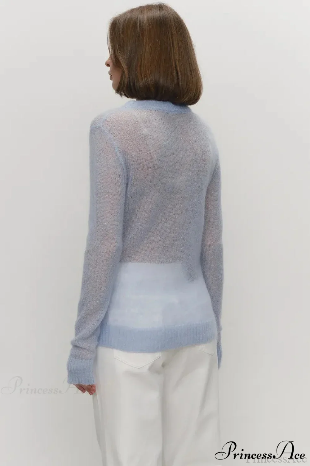Candy Pastels Sheer Crew Neck Lightweight Knit Top - Image 4