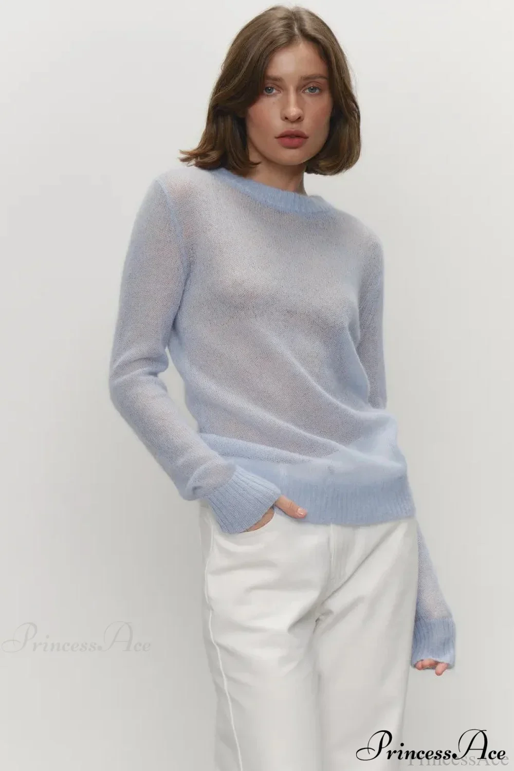 Candy Pastels Sheer Crew Neck Lightweight Knit Top - Image 5