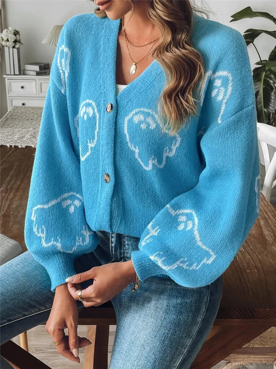 Cartoon Jacquard Halloween Button-up Cardigan - Image 3