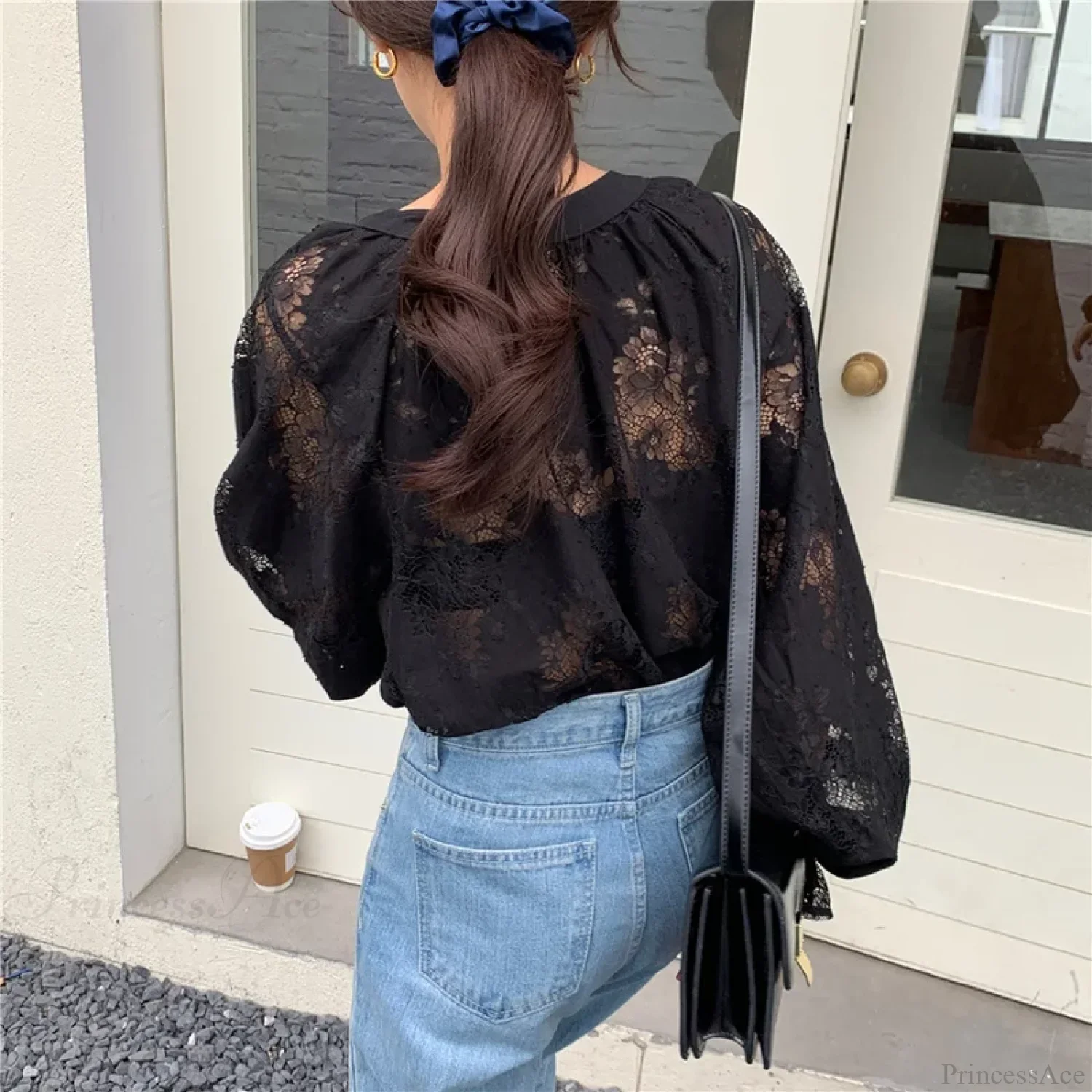 Carved Lantern Long Sleeve Lace Blouse Blusas - Image 2