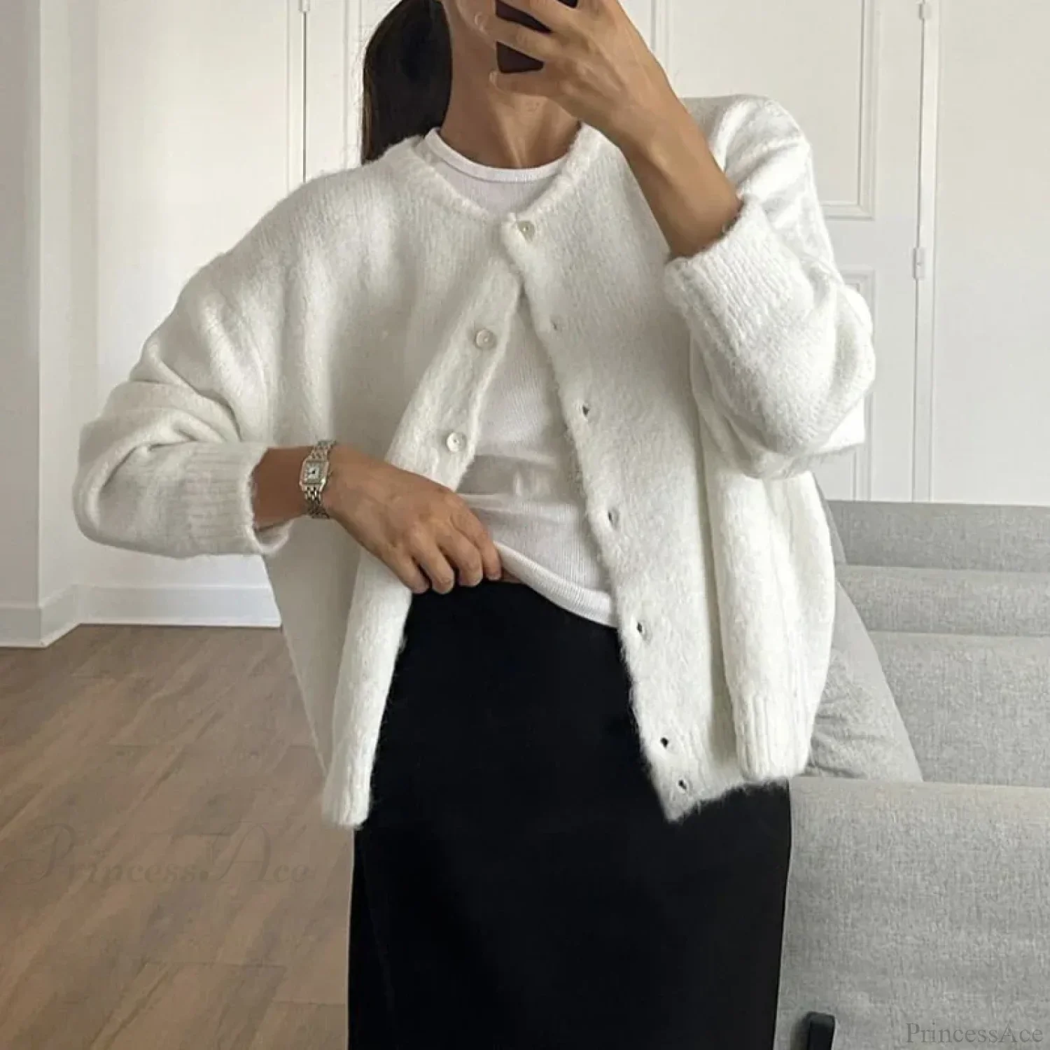 Cashmere Soft Single-breasted Knit Cardigan - Image 4