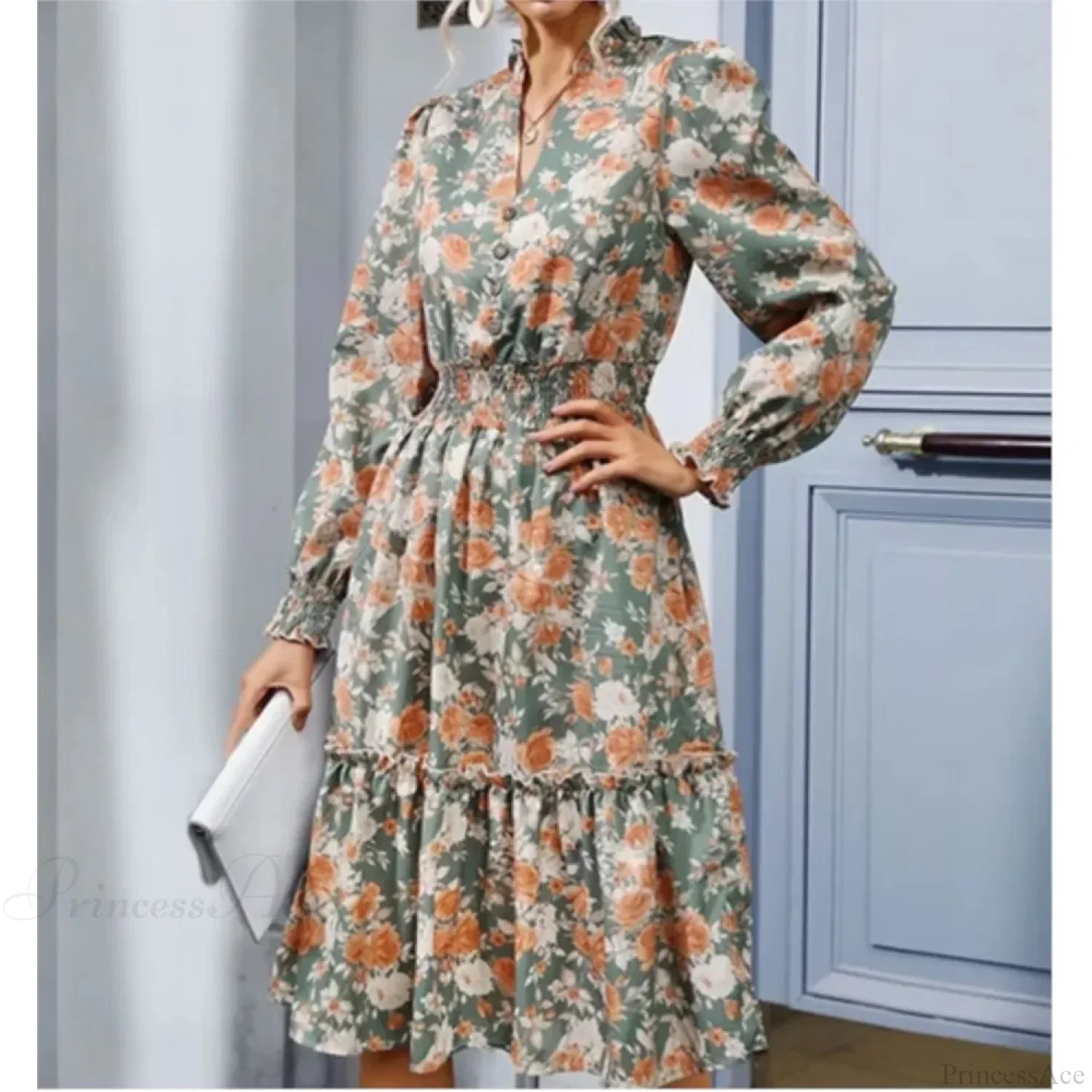 Casual A-line V-neck Floral Dress - Image 4