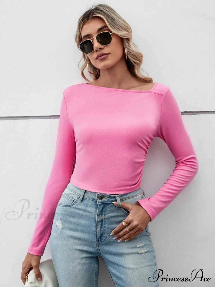 Casual Arm Neck Long Top Basic Asymmetrical T-Shirt - Image 4