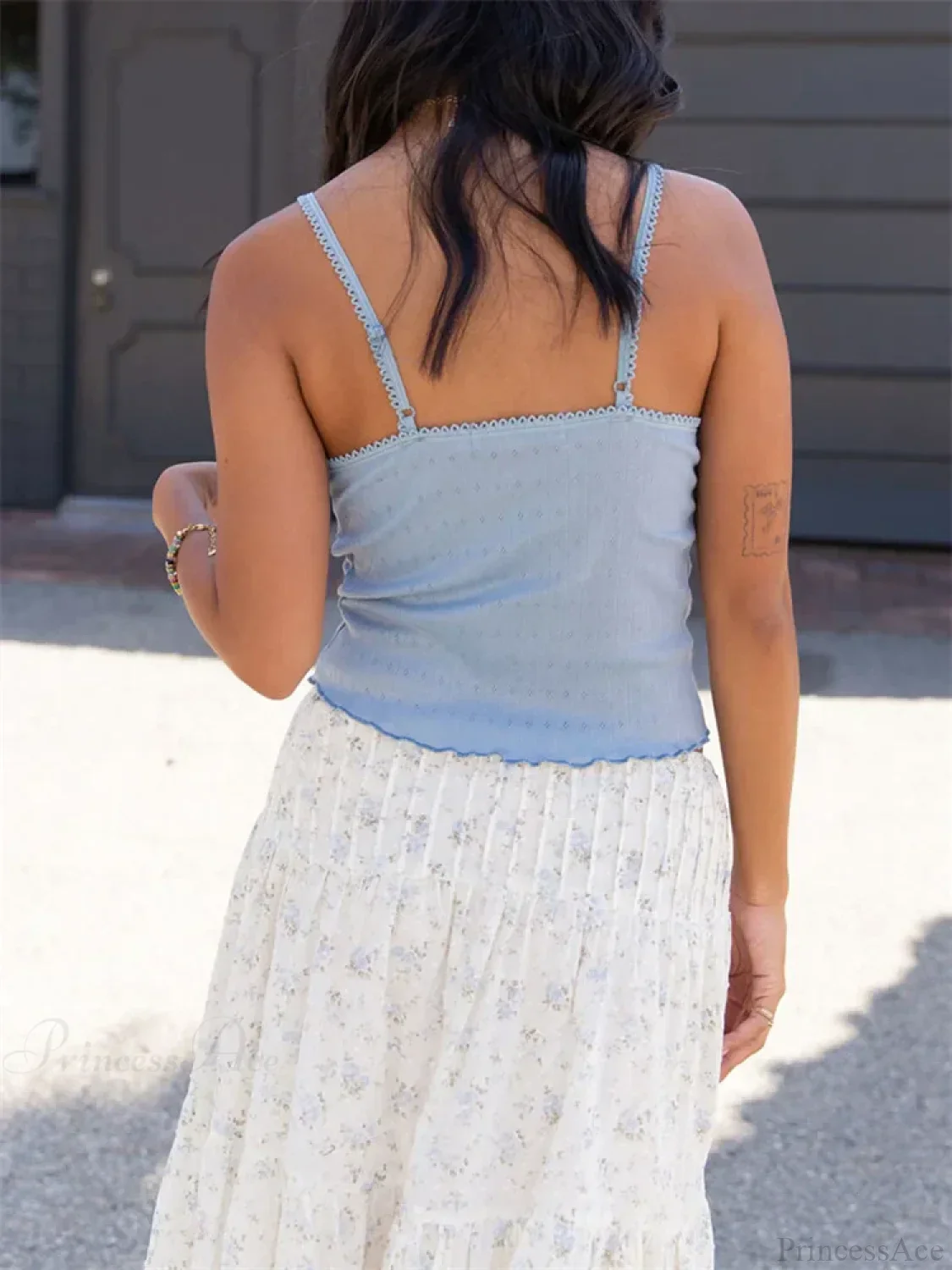 Casual Bow V-neck Lace Tank Crop Top - Image 6