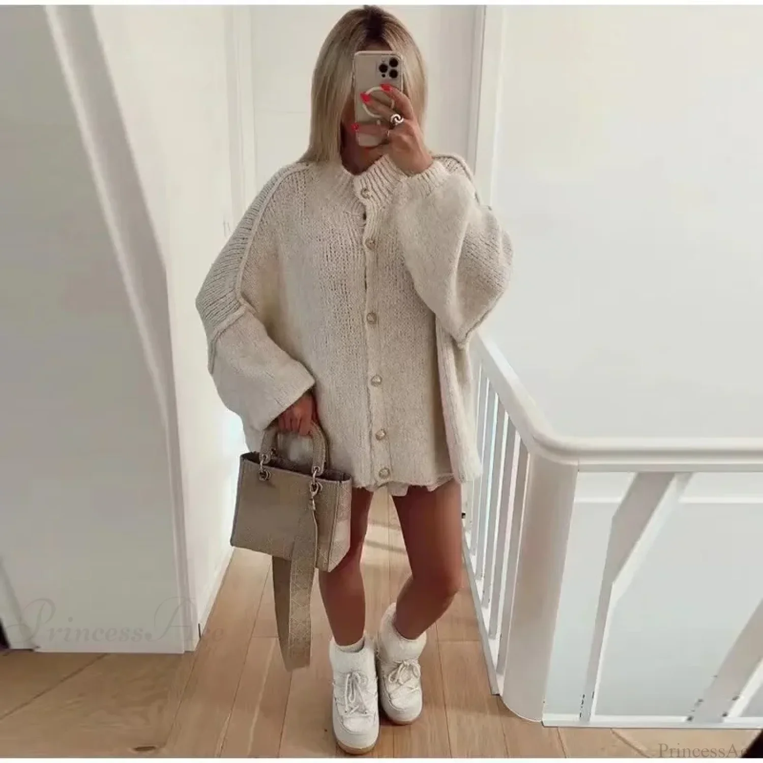 Casual Cozy Loose O-neck Elegant Solid Comfortable Lantern Sleeve Stylish Sweater - Image 5