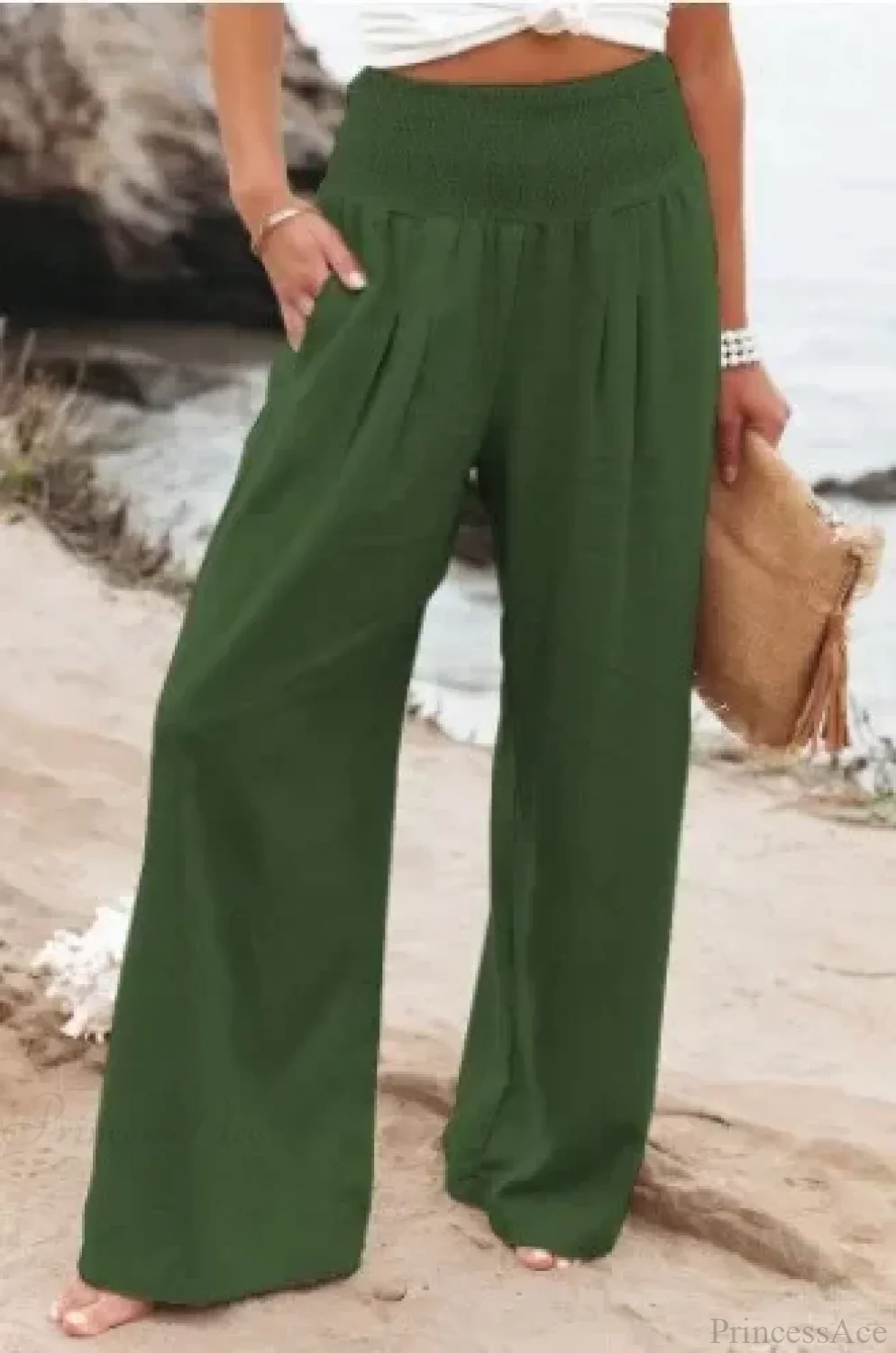 Casual Elastic Waist Linen Wide Pants - Image 10