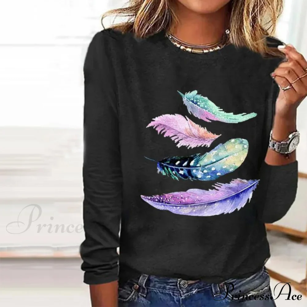 Casual Feather Design T-Shirt - Image 2