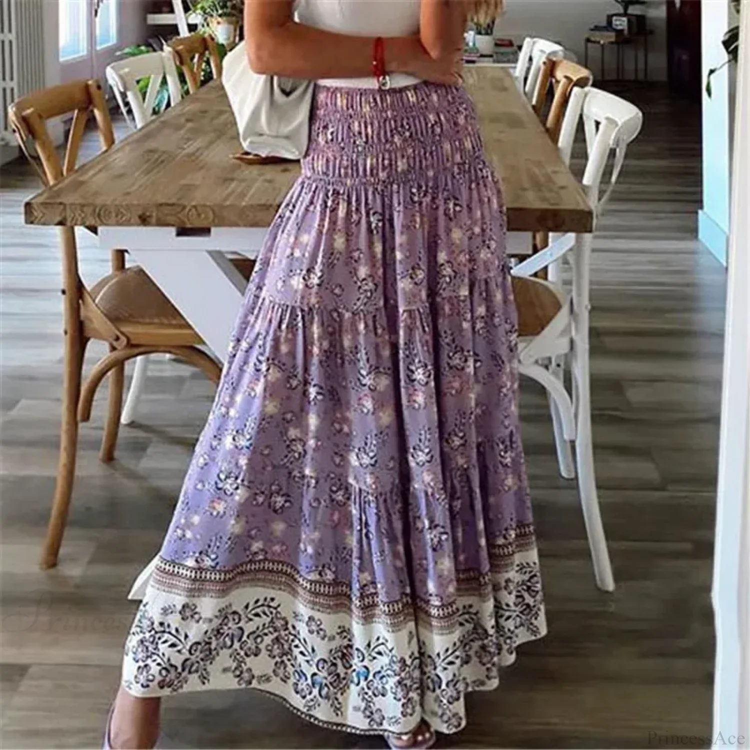 Casual Floral Elastic Waist Boho Style Skirt - Image 4