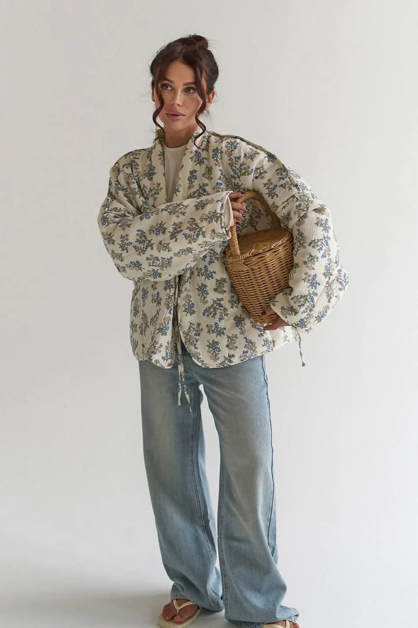 Casual Floral Padded Coat - Image 4