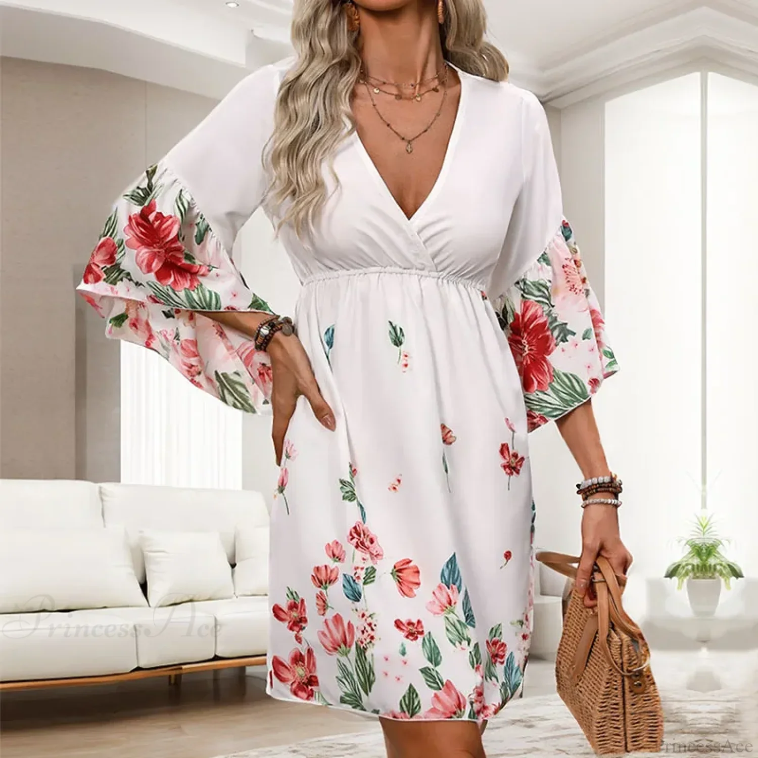 Casual Floral Printed Half Sleeve Floral Dress - Image 5
