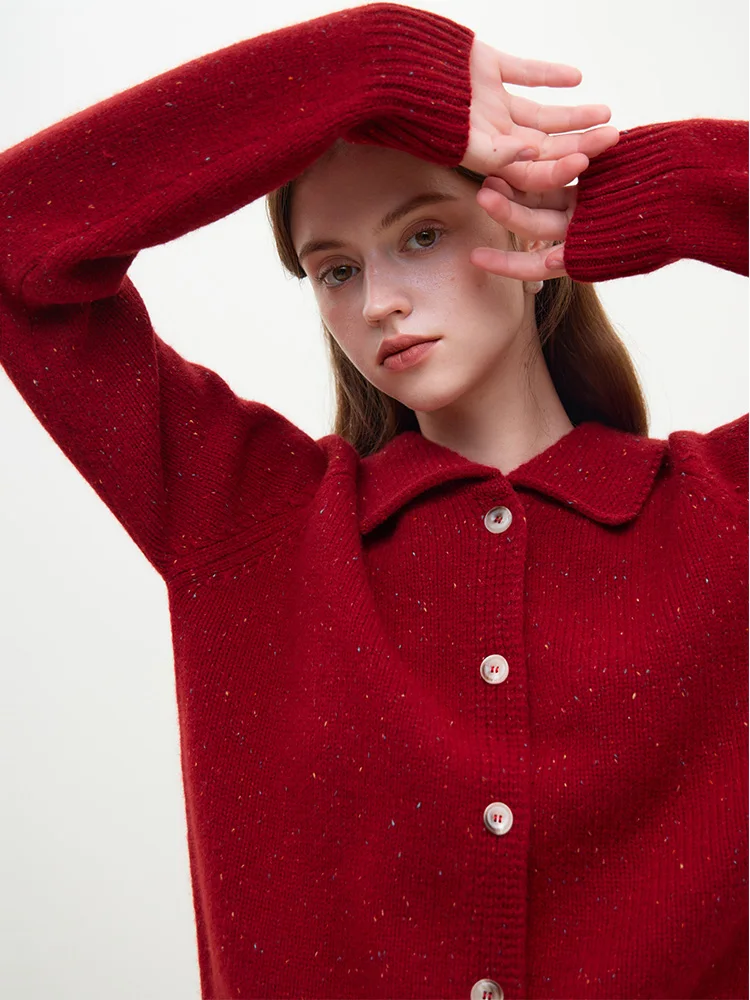 Casual Full Sleeve Loose Layup Knitwear Red Sweater - Image 3