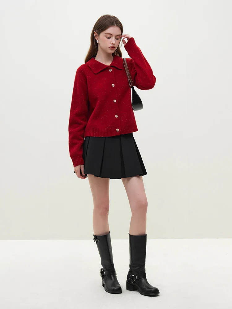 Casual Full Sleeve Loose Layup Knitwear Red Sweater - Image 4