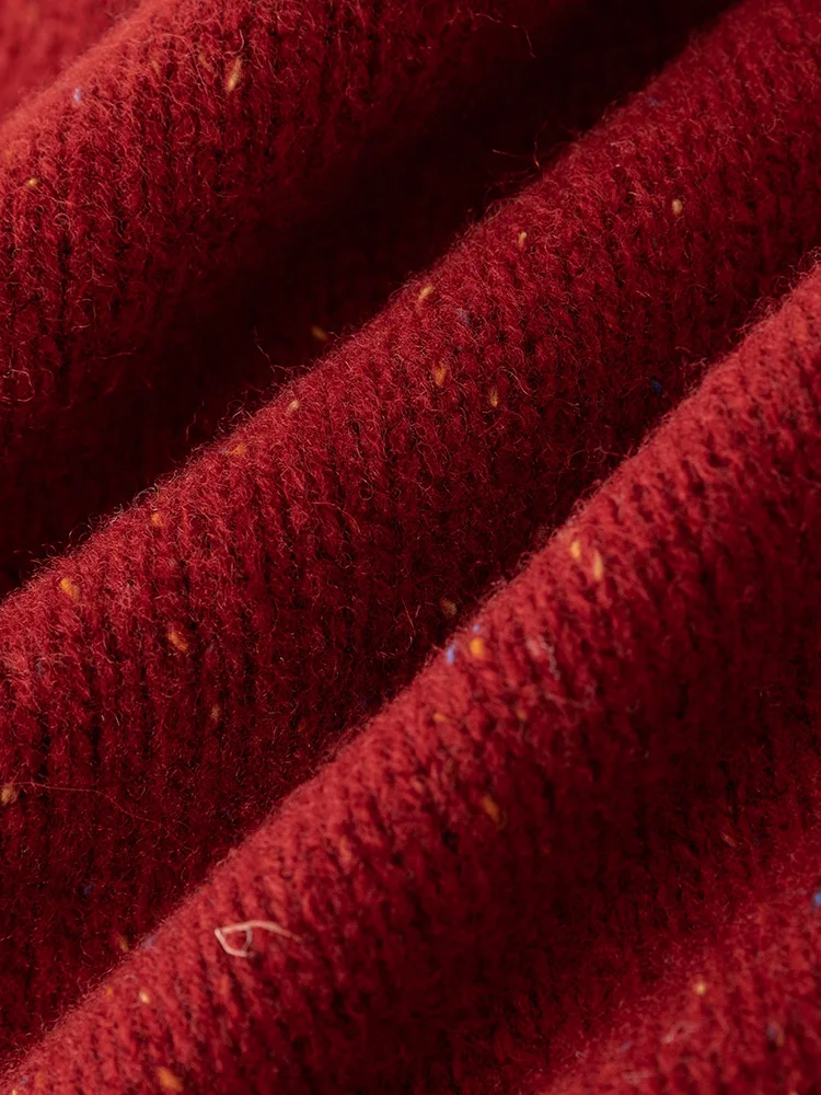 Casual Full Sleeve Loose Layup Knitwear Red Sweater - Image 5