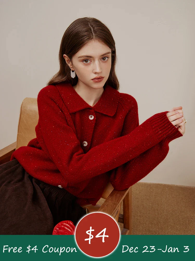 Casual Full Sleeve Loose Layup Knitwear Red Sweater - Image 6