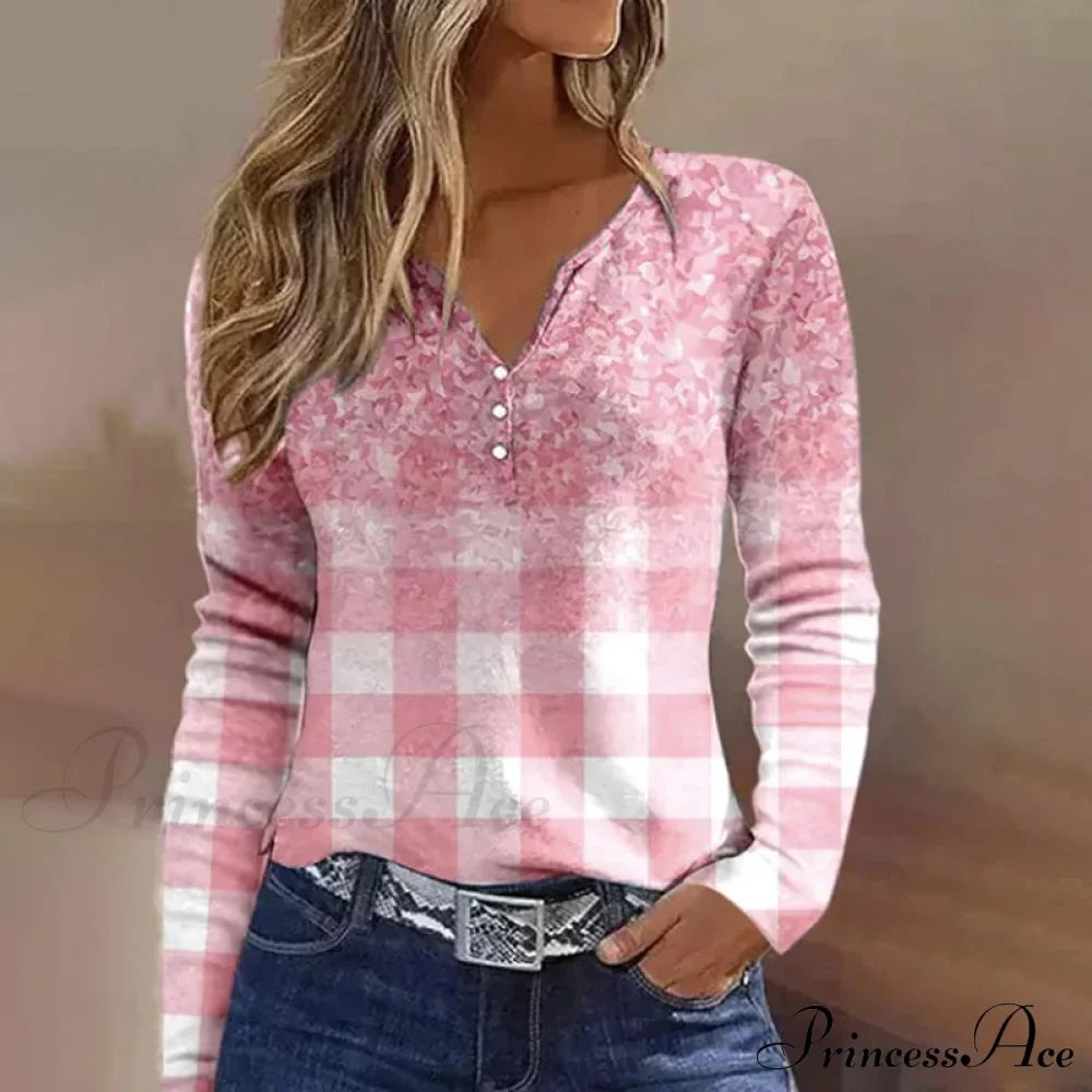 Casual Gradient Plaid Blouse - Image 2