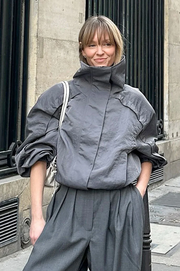 Casual Gray High Neck Jacket