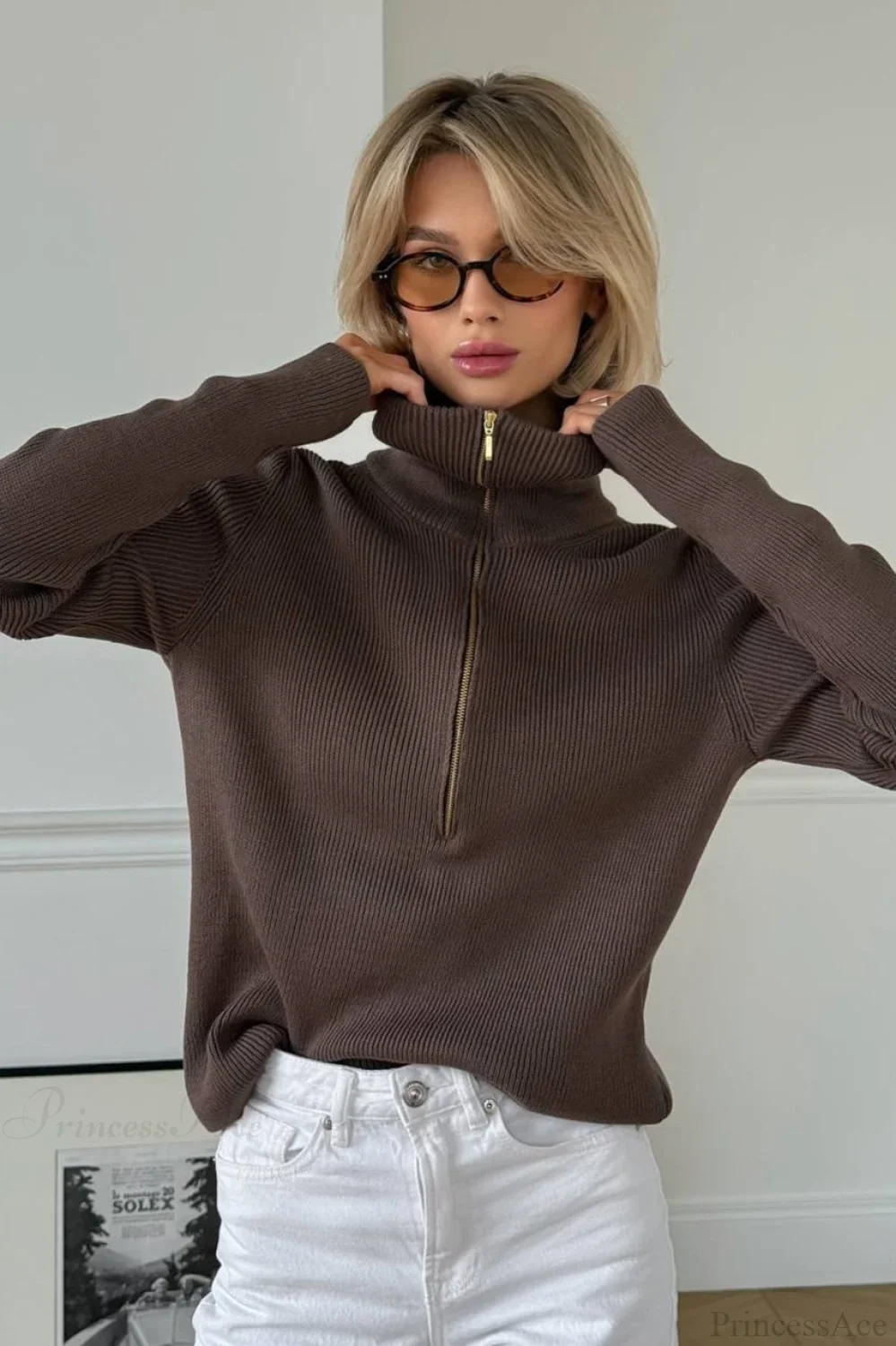 Casual Half-Zip Fitted Knit Long Sleeve Tee