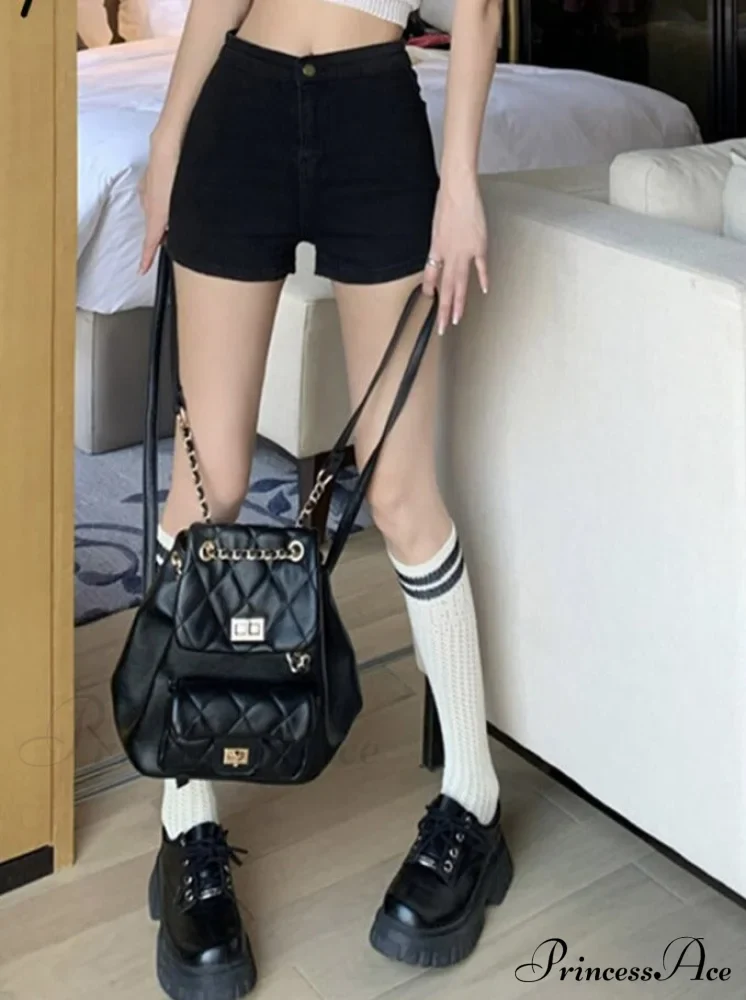 Casual High Skinny Women's Waisted Black Fashion Jeans Korean Shorts Straight - Image 3