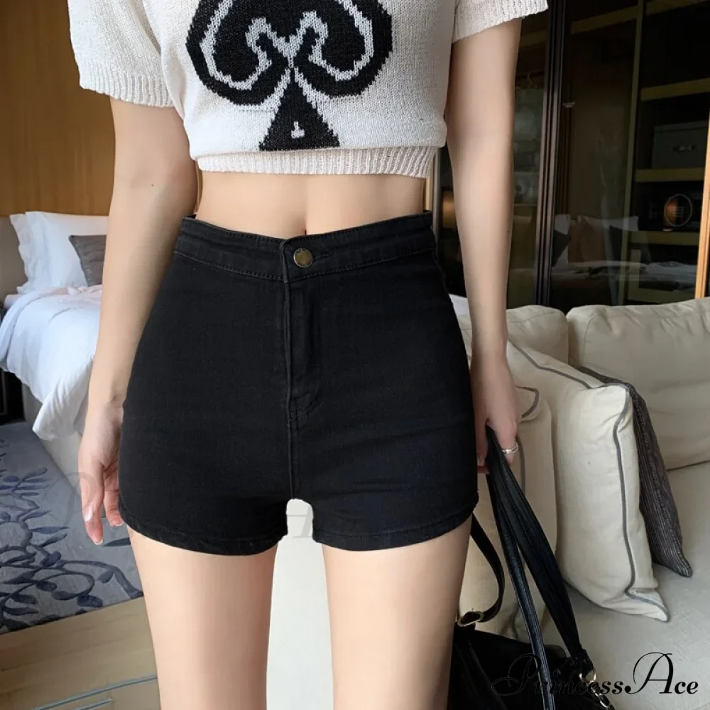 Casual High Skinny Women's Waisted Black Fashion Jeans Korean Shorts Straight - Image 4