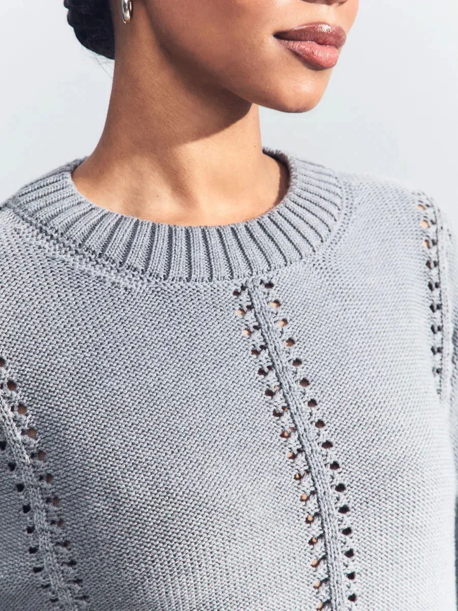 Casual Hollow Knit Crewneck Sweater - Image 5