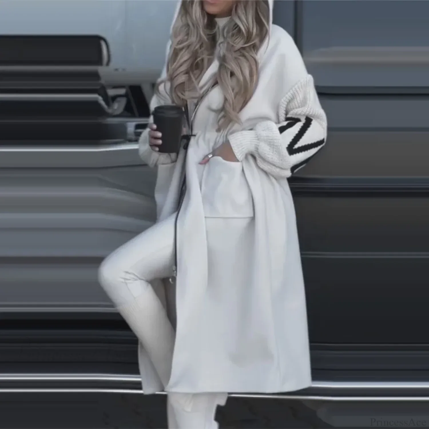 Casual Long Patchwork Lace-Up Overcoat - Image 3