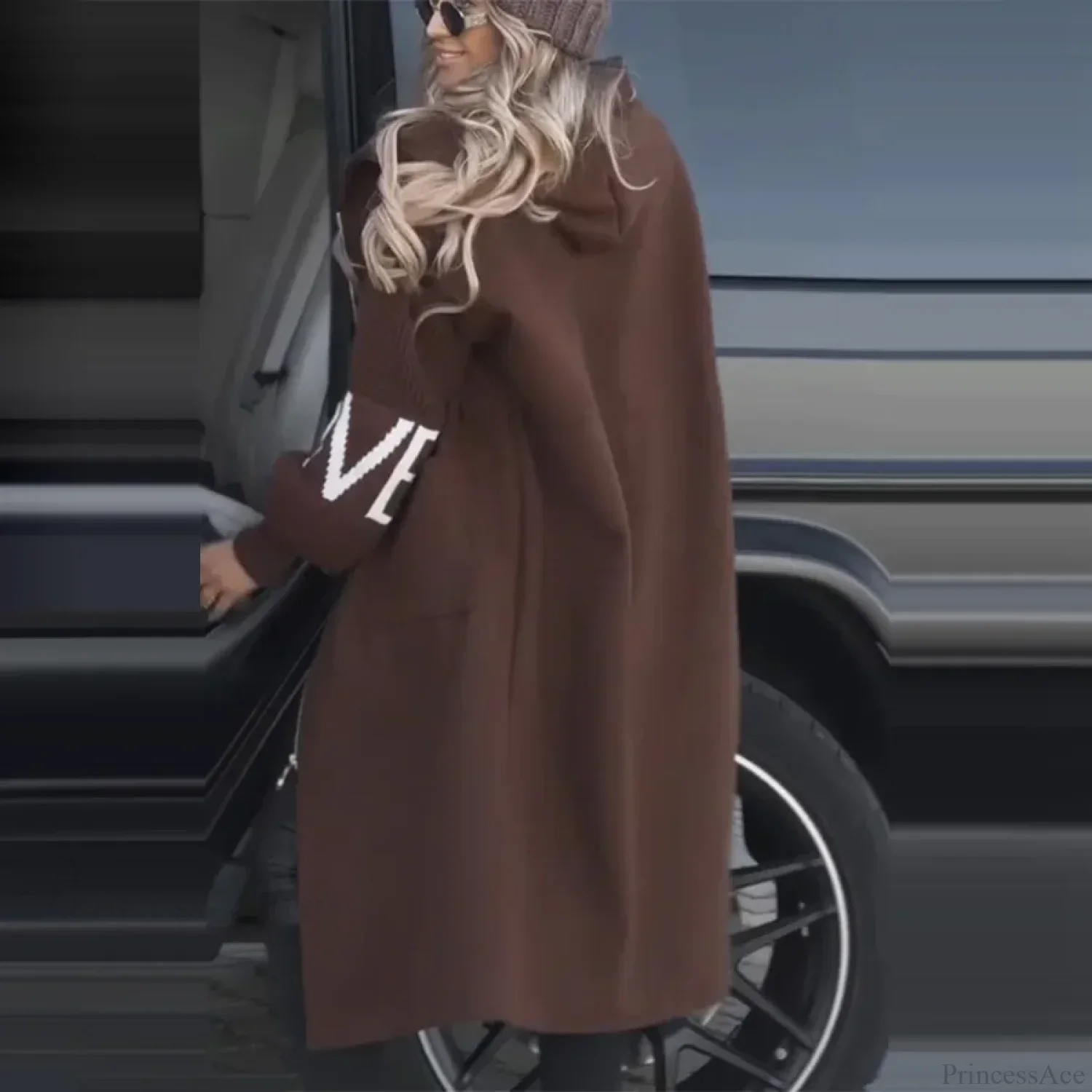 Casual Long Patchwork Lace-Up Overcoat - Image 4