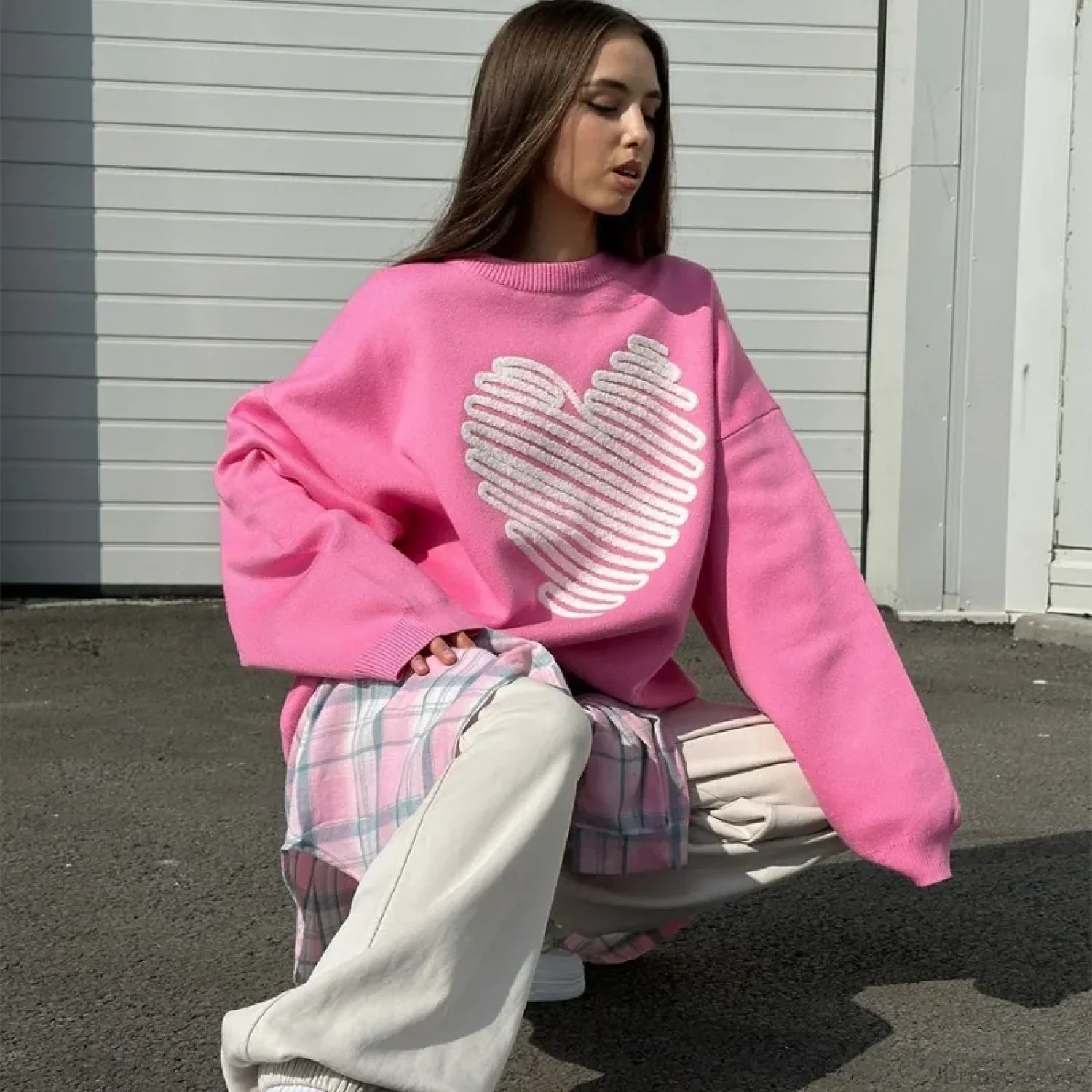 Casual Love Print O-neck Long Sleeve Sweater - Image 2