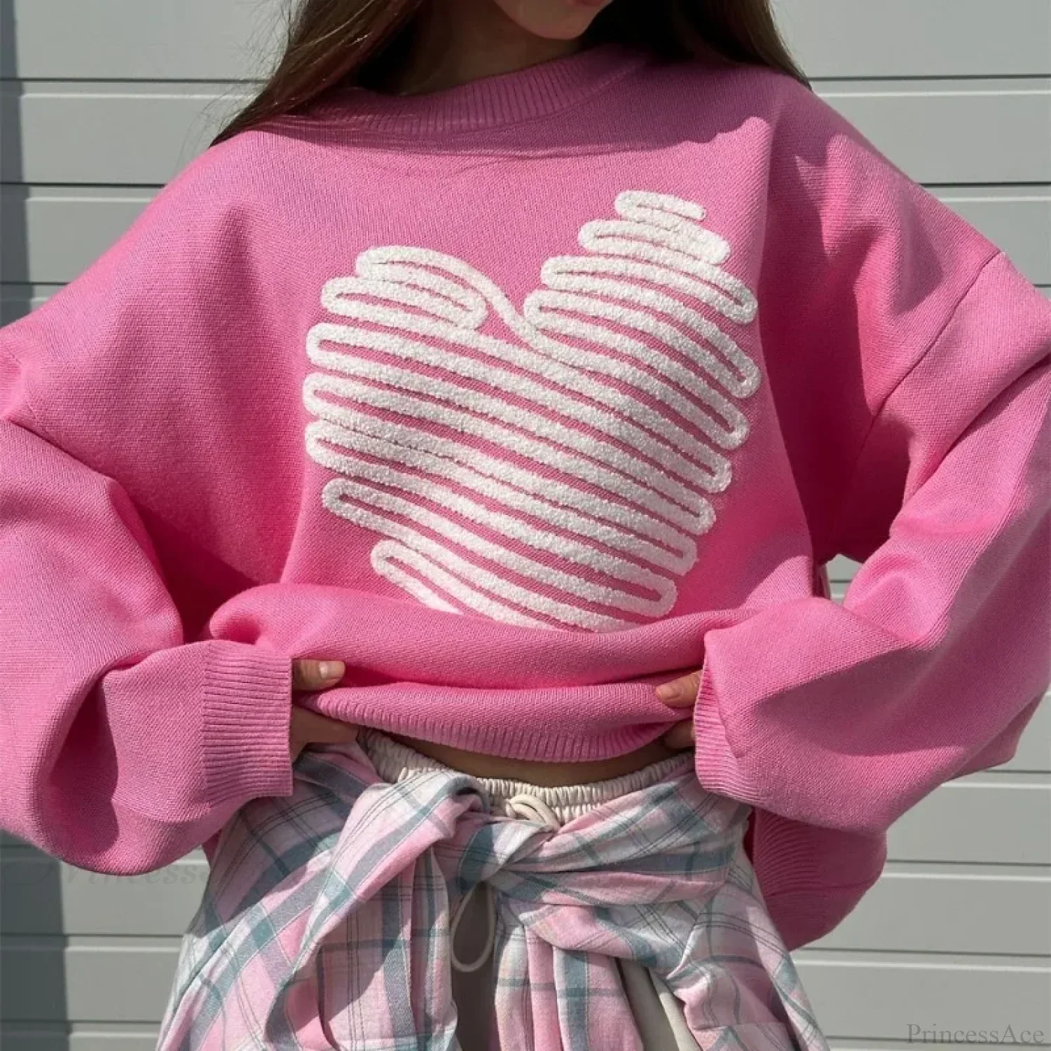 Casual Love Print O-neck Long Sleeve Sweater - Image 3