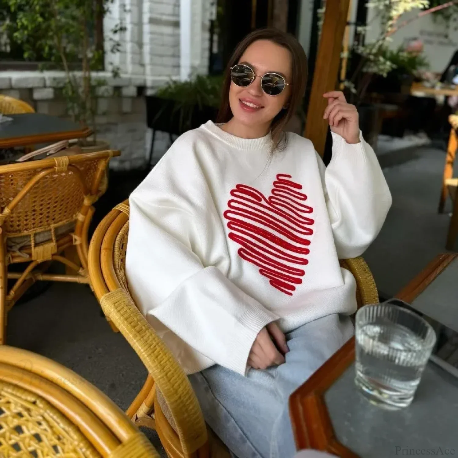 Casual Love Print O-neck Long Sleeve Sweater - Image 4