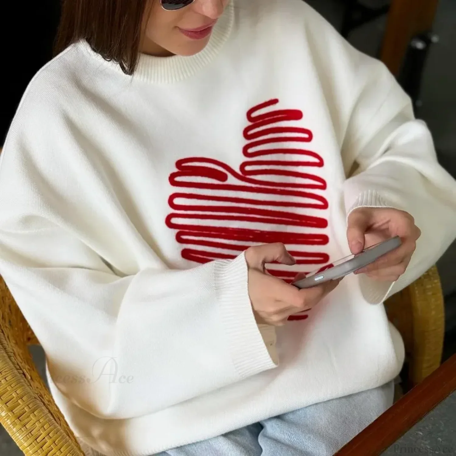 Casual Love Print O-neck Long Sleeve Sweater - Image 6