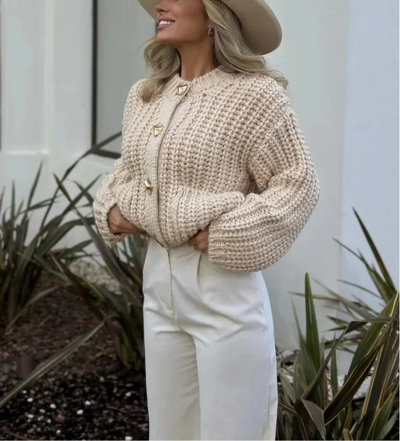 Casual O-Neck Long Sleeve Pocket Cardigan - Image 4