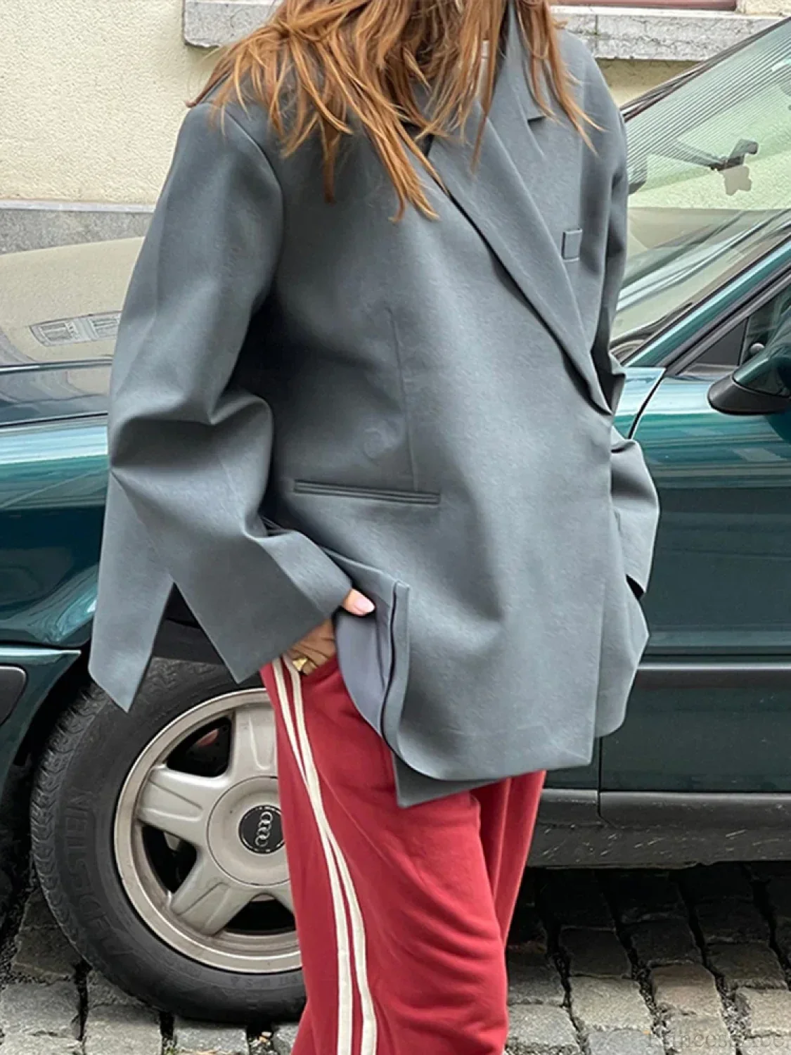 Casual Oversized Luxury One Button Notched Slit Shoulder Pads Blazer - Image 5