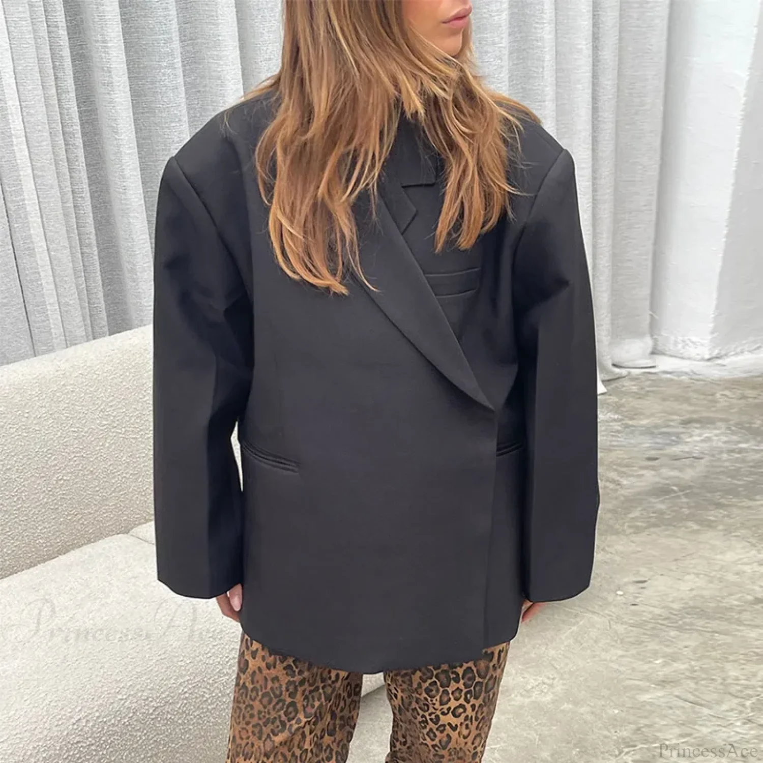 Casual Oversized Luxury One Button Notched Slit Shoulder Pads Blazer - Image 8