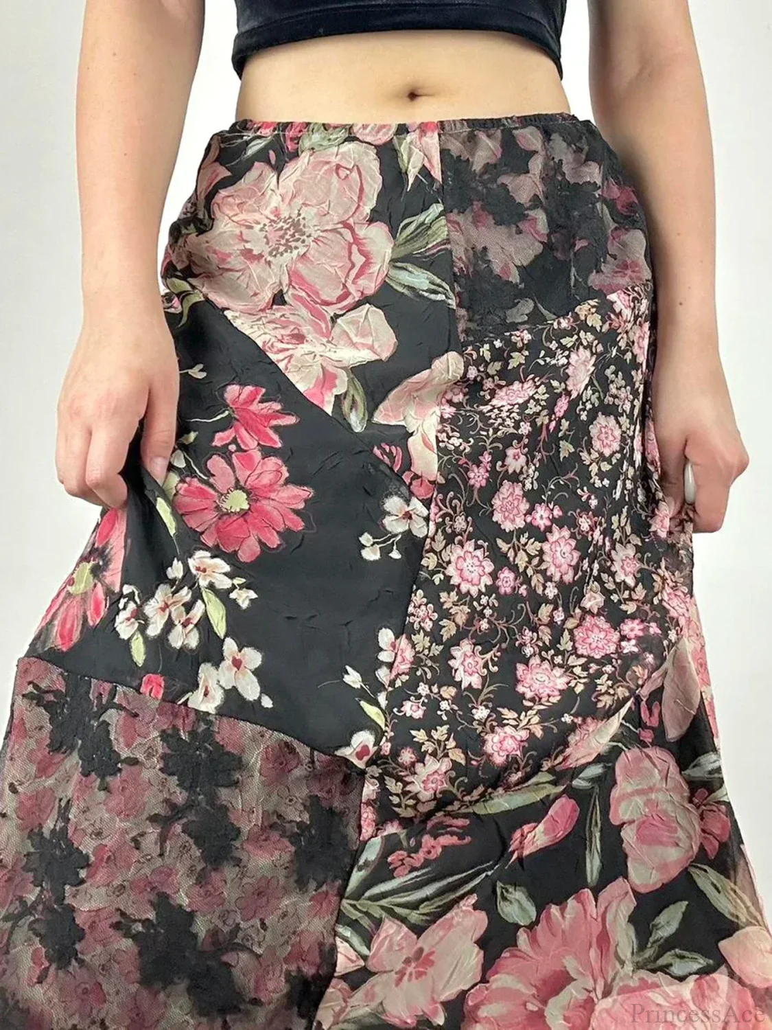 Casual Patchwork Floral Straight Slim Mid-Waisted Maxi Skirt Streetwear - Image 3