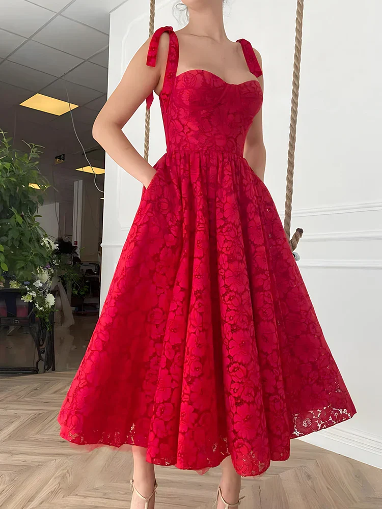 Casual Red Long Vacation Beach Sundress Party Dress - Image 2