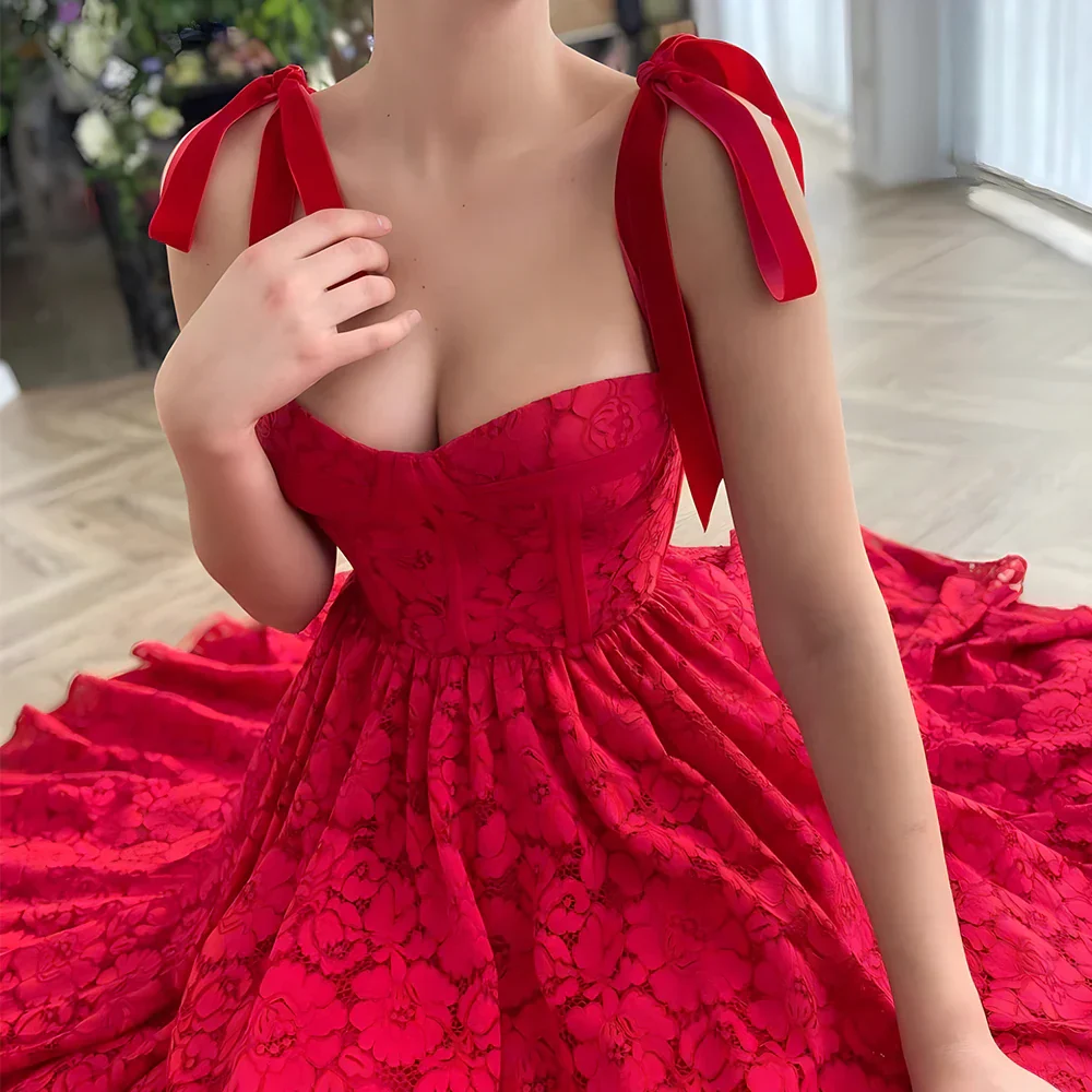 Casual Red Long Vacation Beach Sundress Party Dress - Image 3