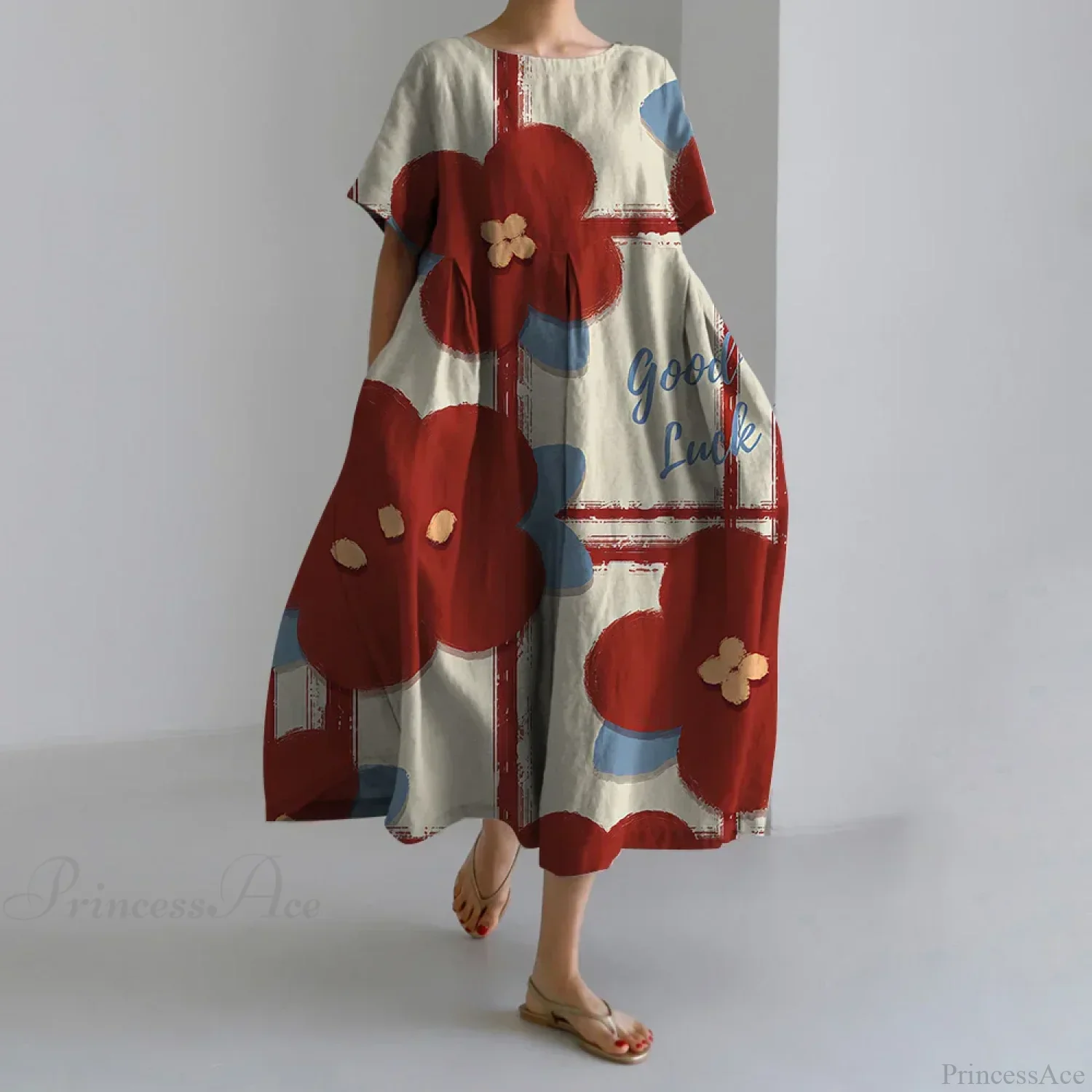 Casual Round Neck Floral Print Loose Long Summer Dress
