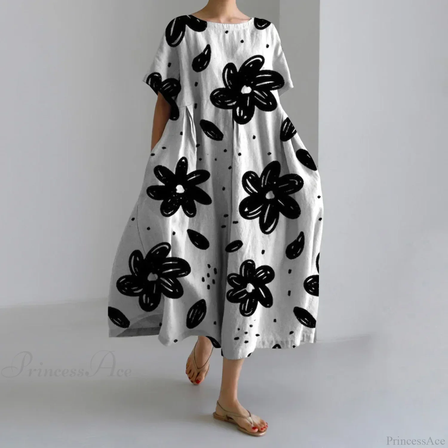 Casual Round Neck Floral Print Loose Long Summer Dress - Image 6
